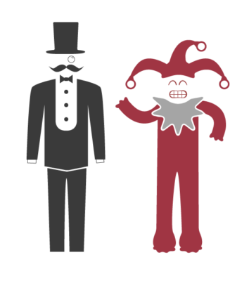 illustration of gentlemen being compared to jester