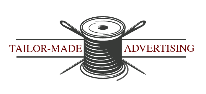 drawing of sewing needle and spool of thread to accentuate the saying of tailor-made advertisng